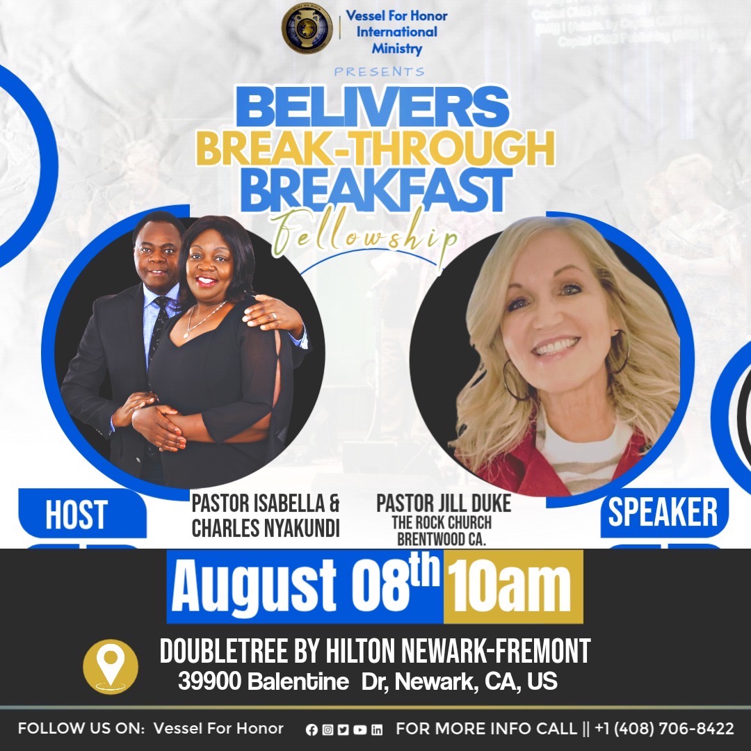 Believers Break-Through Breakfast Fellowship — August 8, 10AM, Doubletree by Hilton Newark-Fremont — Speaker Pastor Jill Duke