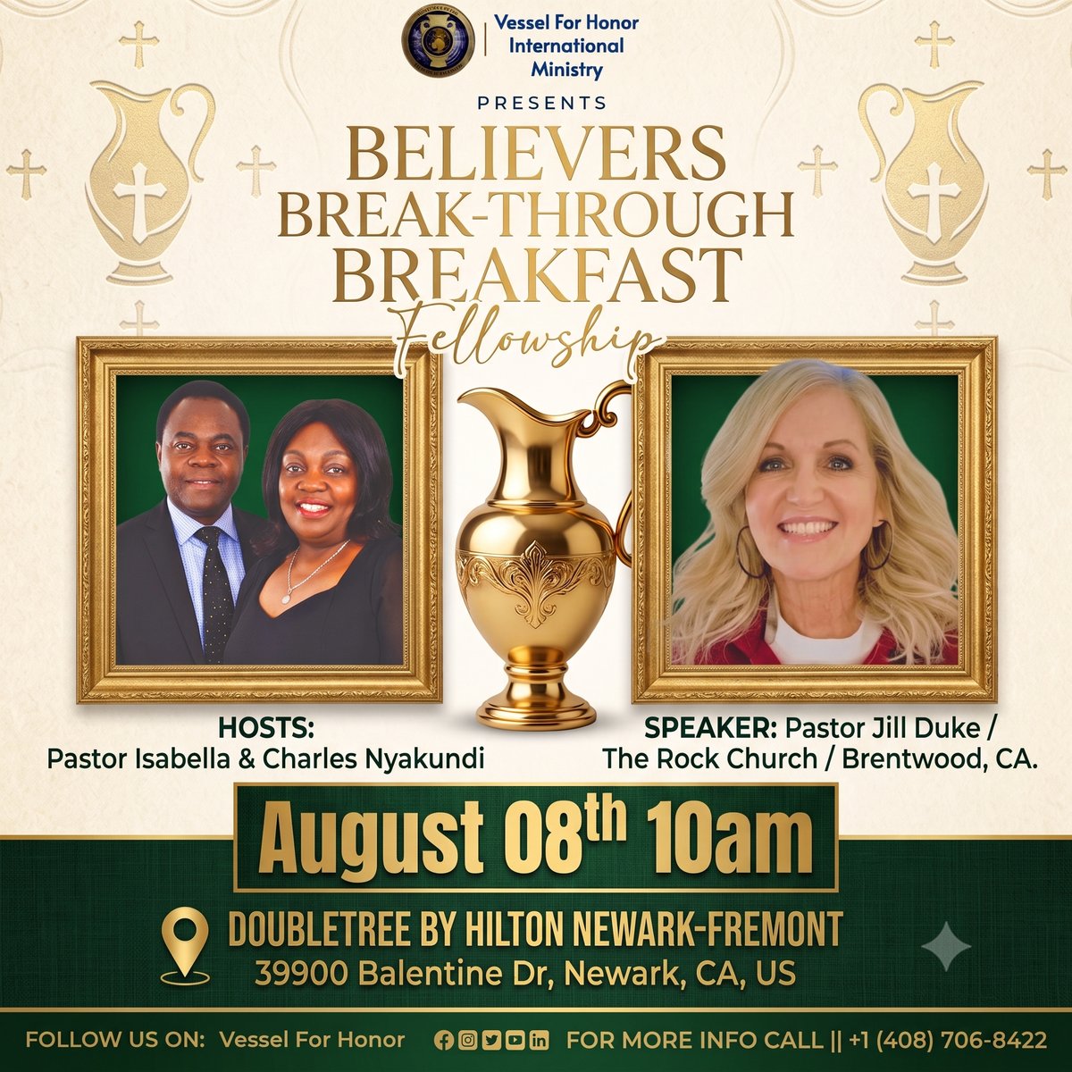 Believers Break-Through Breakfast Fellowship — August 8, 10AM, Doubletree by Hilton Newark-Fremont — Speaker Pastor Jill Duke